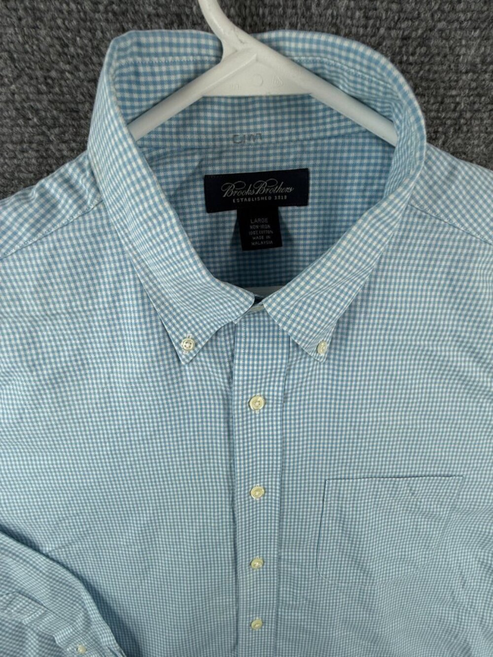 Brooks Brothers Non Iron Long Sleeve Button Up Shirt Blue Check Large Cotton **